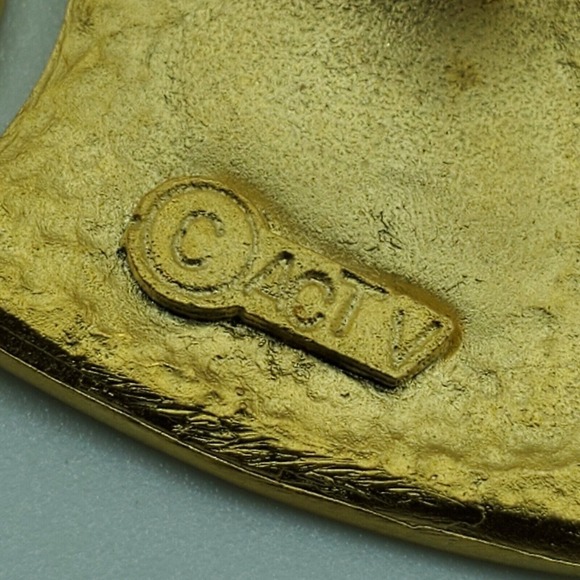 ACTV Vintage Enamel Brooch Gold Tone Geometric Modernist 80s Statement - Picture 8 of 10